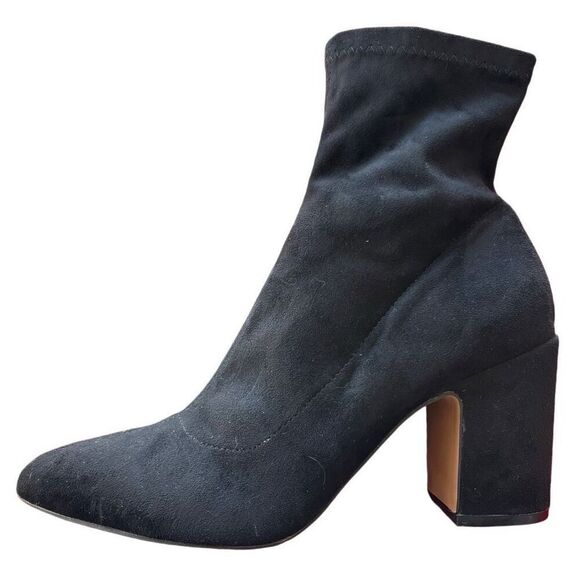 STEVEN New York Chunky Heel Black Suede Leather Sock Bootie Zip Women’s Size 8M - Picture 2 of 12